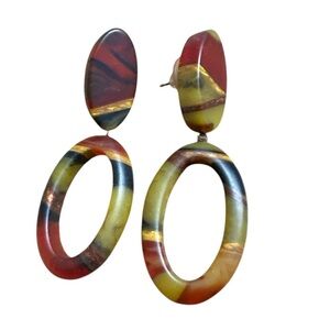 Handcrafted Lucite Red and Black Brazilian Artisan Dangle Earrings